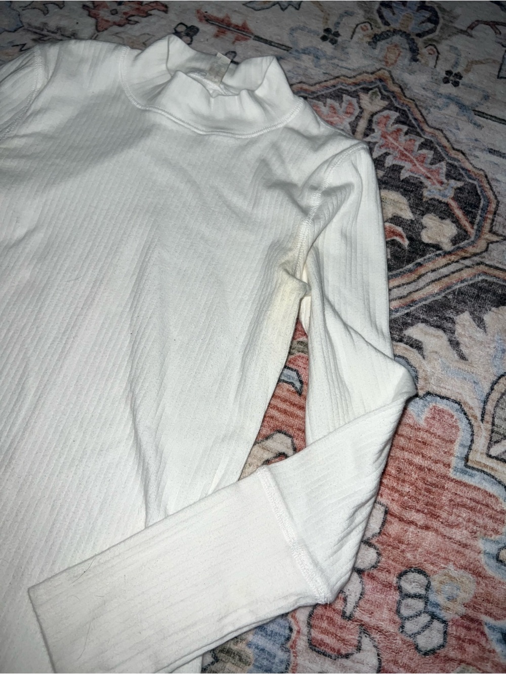 Free People Cream Ribbed Mock Neck Long Sleeve Top